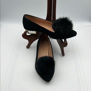 Women’s black ballet flats  with soft fur ball accent by All Black size 36.5
